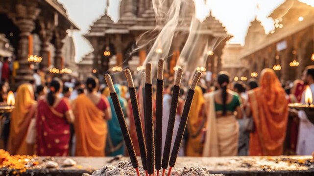 Ganga dussehra festival with burning incense sticks at holy temple