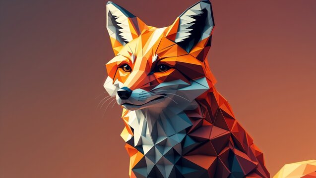 Red fox portrait in low poly geometric style on warm gradient background