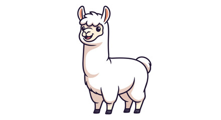 Fototapeta premium Cute White Alpaca Vector Illustration - Friendly Smiling Llama Character Design Isolated on White