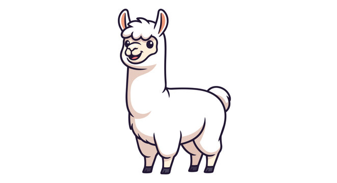 Cute White Alpaca Vector Illustration - Friendly Smiling Llama Character Design Isolated on White