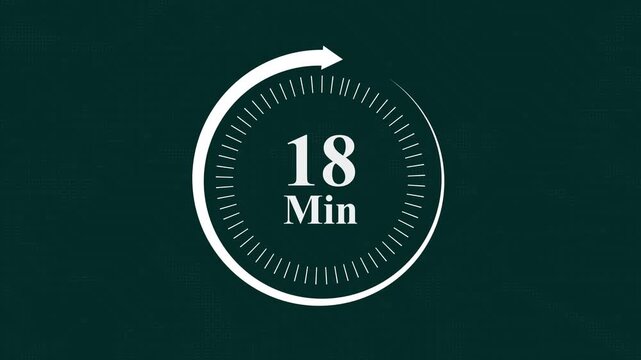 18 minute countdown timer digital clock motion with circular progress bar indicator for time management presentations business deadlines