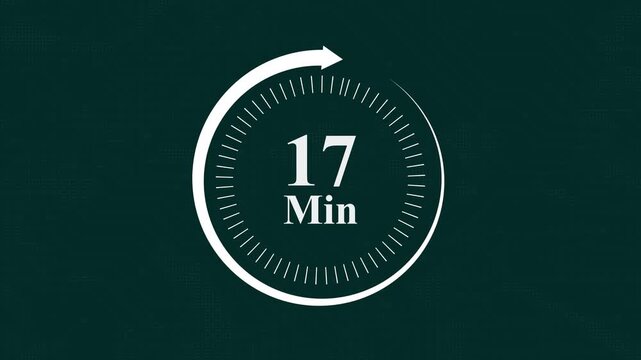 17 minute countdown timer digital clock animation with circular progress bar for time management productivity tracking and deadline scheduling on