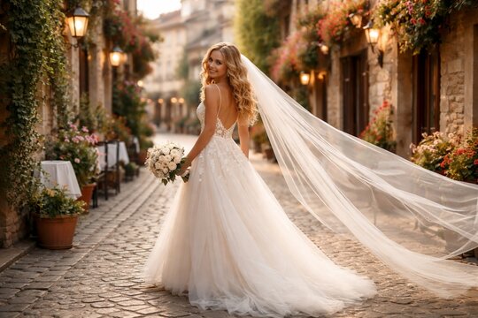 Luxury wedding campaign capturing an elegant bride in romantic natural light, blending cinematic storytelling, refined fashion editorial style, and timeless emotional moments in a high-end, dreamy atm