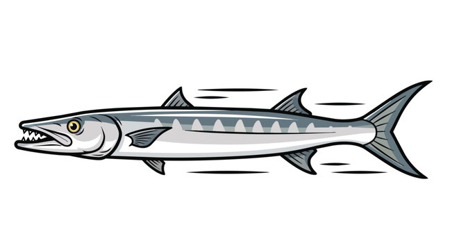 Fast Swimming Barracuda Fish Vector Illustration with Sharp Teeth and Motion Lines Isolated on White Background