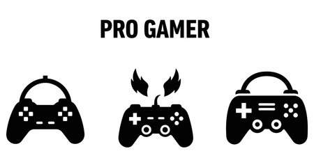Fototapeta premium Video Game Controllers with Fire Element Vector Silhouette Isolated on White Background