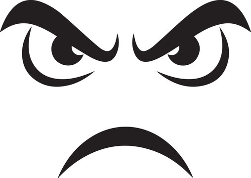 Angry face icon with furrowed eyebrows and frown isolated on transparent background