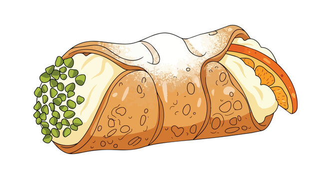Delicious Italian Cannoli Pastry with Ricotta Cream Pistachios and Candied Orange Vector Illustration Isolated on White