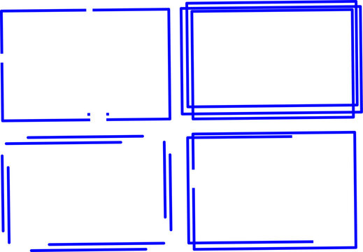 Set of abstract blue rectangular frames on white background, minimal geometric borders for templates, layouts, UI design, and modern graphic elements