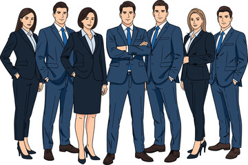 Fototapeta premium Professional Business Team Standing Together in Formal Suits Corporate People Group Confident Leadership and Teamwork Concept Flat Vector Illustration