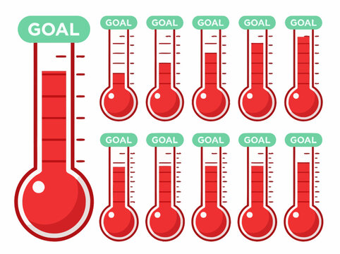 Fundraising Goal Thermometer Set for Donation Progress Tracking and Crowdfunding Campaigns