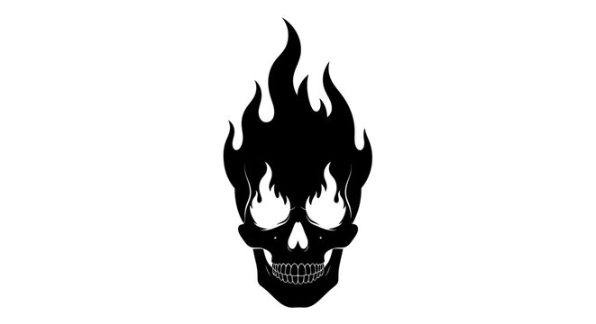 Flaming Skull Icon Silhouette Vector Illustration Isolated on White Background