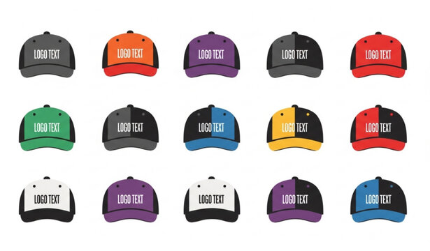 Realistic baseball cap front view mockup vector set with text logo template blank hat branding design