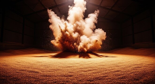 A massive explosion occurs in a dimly lit warehouse causing destruction