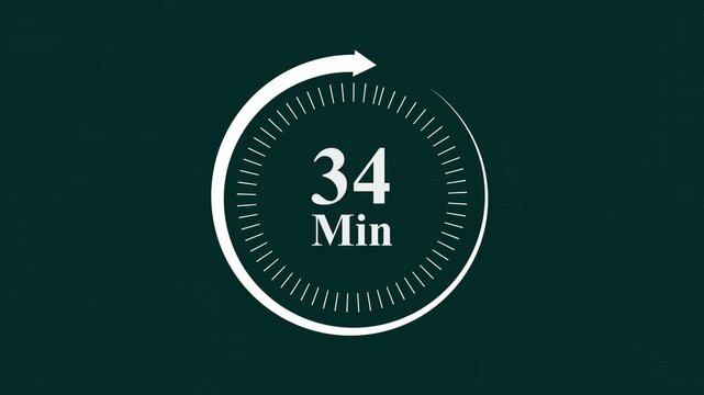 34 minute countdown timer digital clock with circular progress indicator for time management presentations and productivity tracking applications