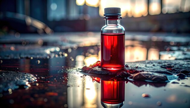 Red vial symbolizing doxorubicin, an oncology chemotherapy drug, highlighting cancer treatment pressure, medicine shortage and fragile supply chains.