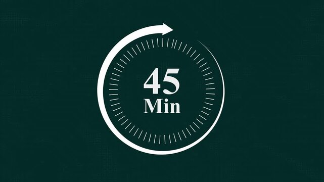 45 minute countdown timer motion with circular loading progress bar on dark digital circuit board background for time management presentations and