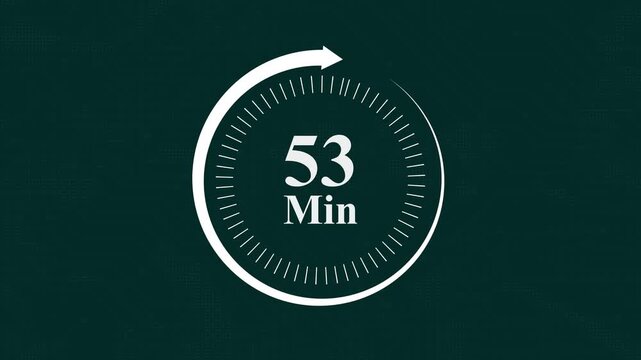 53 minute digital countdown timer with circular progress bar animation on dark green tech background for time management presentations and business