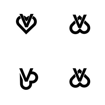 Abstract Monogram Logo Design Collection with Interlocking V W Letters and Heart Symbol