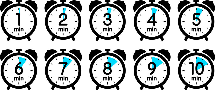 時間を示す時計のアイコン（alarm clock icon 1min/2min/3min/4min/5min/6min/7min/8min/9min/10min）
