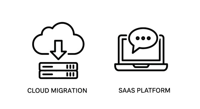 Cloud migration and saa s platform software technology concept line icons with migration software platform computing technology internet infrastructure