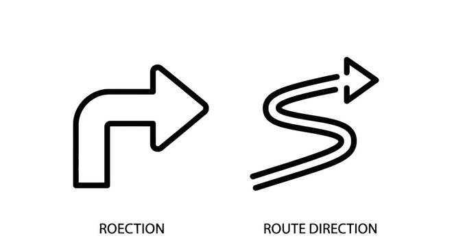 Directional arrow icons set featuring a sharp turn sign and a winding route path for navigation and road signage design concepts direction navigation