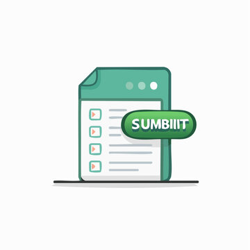 Digital form submission checklist with play button icons and submit button green