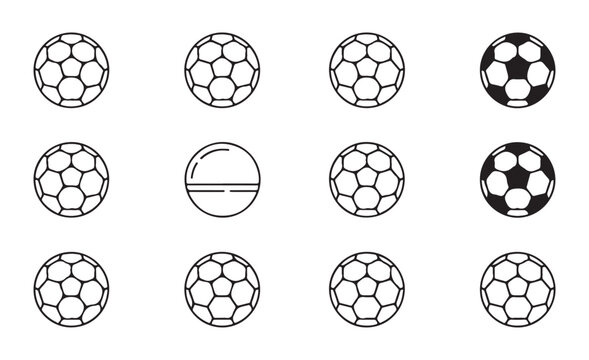 Soccer ball vector icons set isolated on transparency grid. football game equipment.