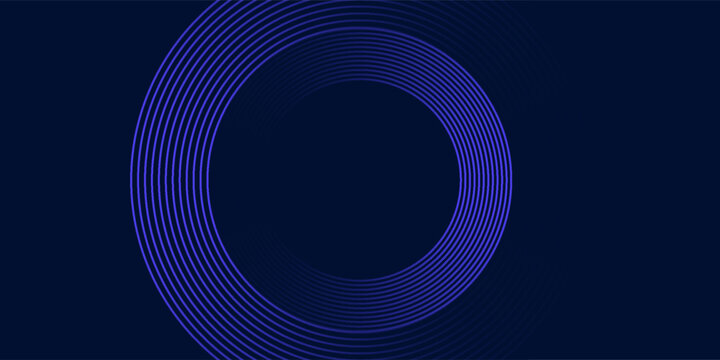 Abstract repetitive blue or purple circular neon line pattern background, glowing blue or purple round shapes technology background, template design for bussiness card, landing, brochure, or banner