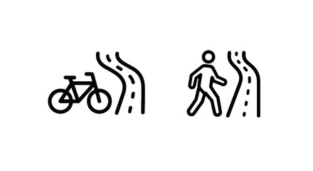 Obraz premium Minimalist vector line icons for bicycle path and pedestrian walkway symbols for transportation signage and urban planning navigation design with pedestrian