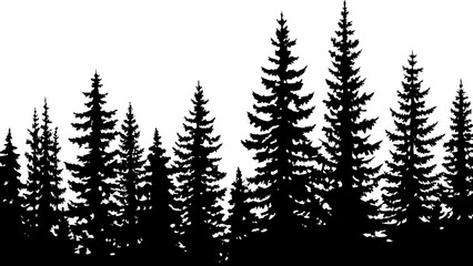 Fototapeta premium forest silhouette with pine trees on white background high quality professional