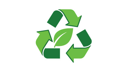 Obraz premium Green Recycling Symbol with Center Leaf for Eco Friendly and Environmental Sustainability Concept Vector Illustration