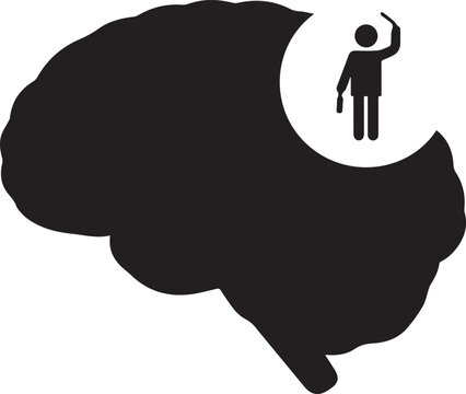 Vector illustration of a person standing inside a brain silhouette with one hand raised