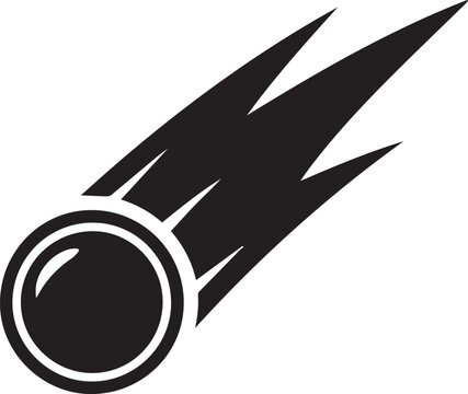 Black comet or meteor icon with white outline, isolated on transparent background