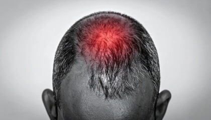 Naklejka premium Close-Up of Bald Head with Red Highlight on Scalp Area