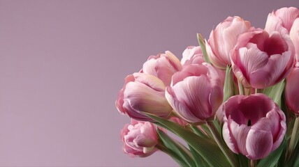 Obraz premium Delicate Pink Tulip Bouquet with Soft Pastel Background, Symbolizing Spring and Romance
