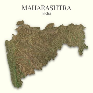 Maharashtra Shaded Relief Map. India. Hillshaded physical map. Terrain illustration of Maharashtra. Elements of this image derrived from NASA imagery and SRTM dataset.