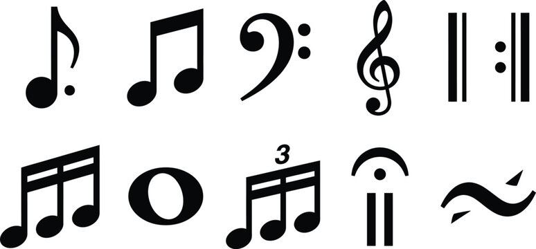 Music notes, musical symbols, treble clef, bass clef, vector notes