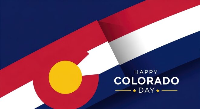 Colorado state flag with circular seal and text 'colorado day'