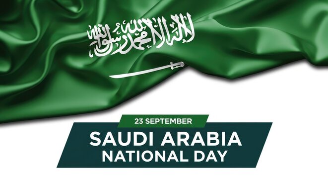 Saudi arabia national day celebration a waving flag and festive text