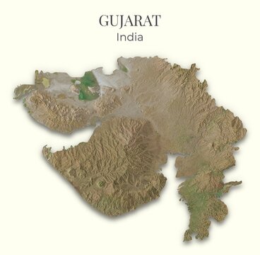 Gujarat Shaded Relief Map. India. Hillshaded physical map. Terrain illustration of Gujarat. Elements of this image derrived from NASA imagery and SRTM dataset.