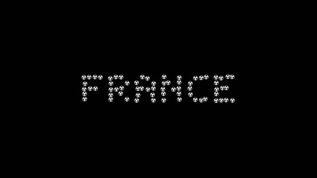 Soccer Balls Forming France Country Name on Black Background.