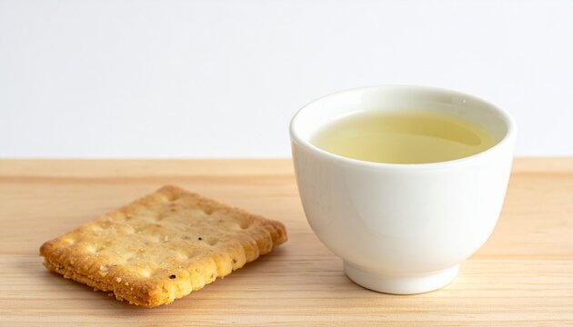 Sake Cup with Rice Cracker Close Up
