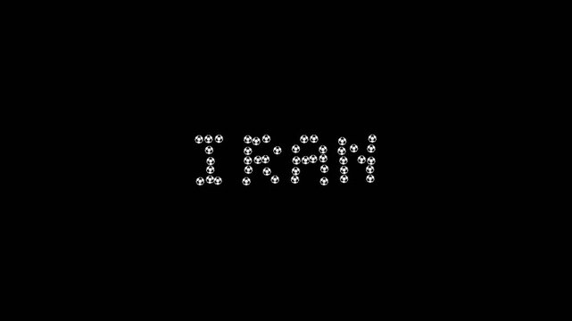 Soccer Balls Forming Iran Country Name on Black Background.