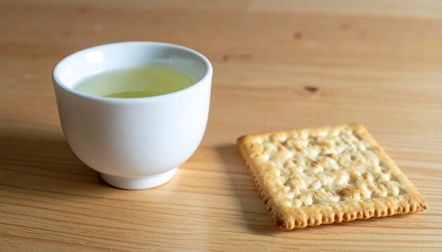 Sake Cup with Rice Cracker Close Up