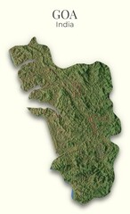 Fototapeta premium Goa Shaded Relief Map. India. Hillshaded physical map. Terrain illustration of Goa. Elements of this image derrived from NASA imagery and SRTM dataset.