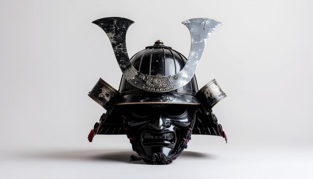 Traditional Black Japanese Samurai Kabuto Helmet with Menpo Mask