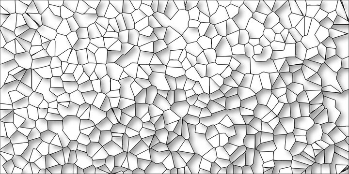 White background with a black outline pattern of irregular polygonal cells and subtle drop shadows creating a textured, organic feel