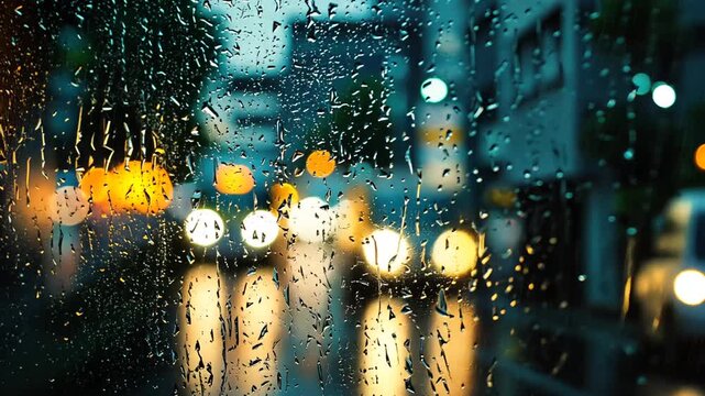 blur heavy rain and street lights at the night in tokyo city video
