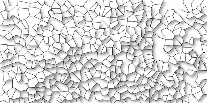 Abstract geometric tessellation pattern with irregular polygons and subtle shadow effects on a white background for graphic design and textures