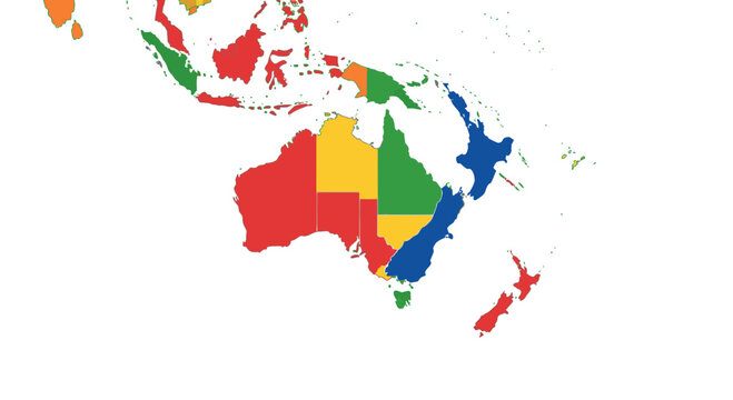 Oceania Map Illustration with Colorful Regions and Copy Space